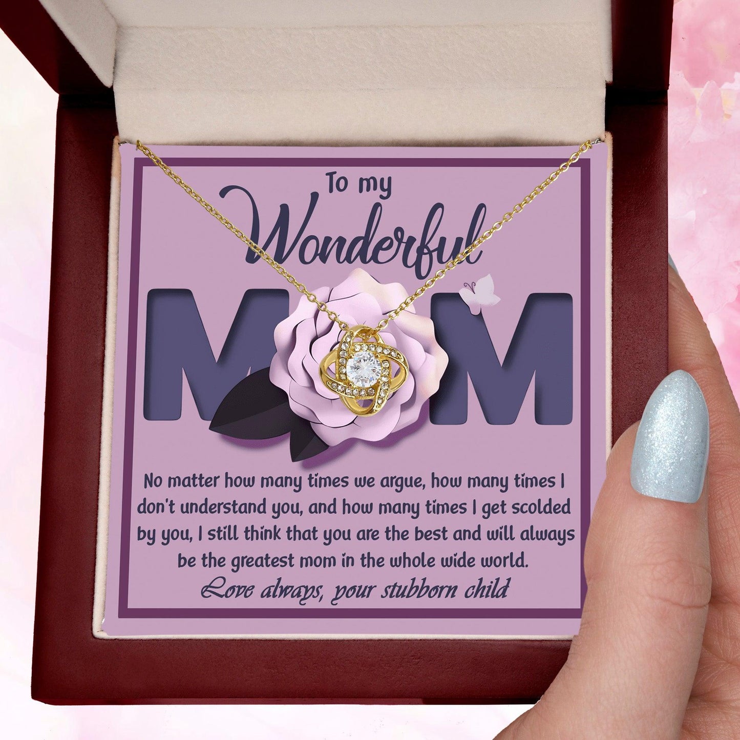 To My Wonderful Mom-Love Your Stubborn Child Knot Pendant Necklace - Mallard Moon Gift Shop