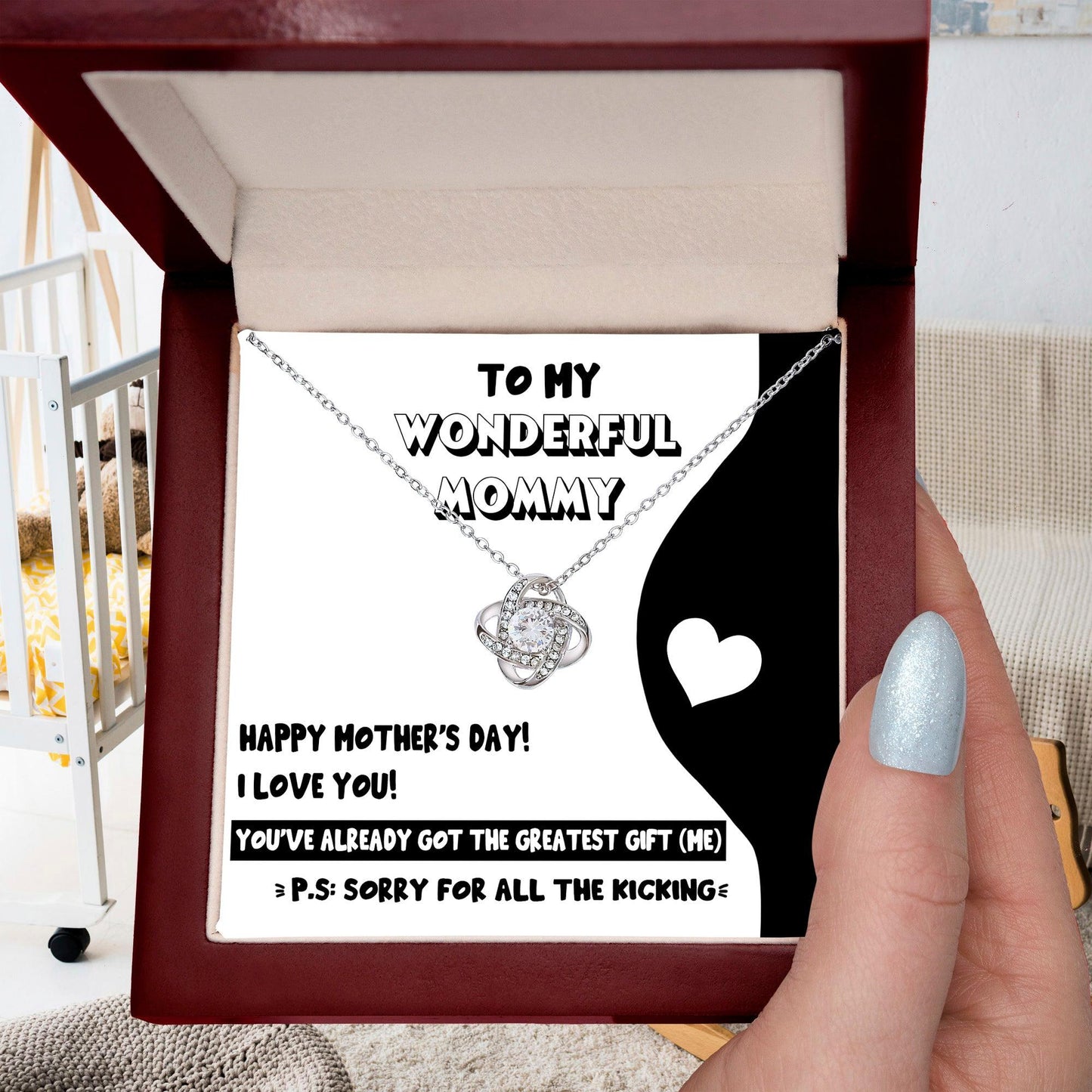 To My Wonderful Mommy-to-Be - Sorry For All the Kicking - Love Knot Necklace - Mallard Moon Gift Shop