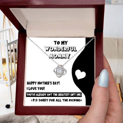 To My Wonderful Mommy-to-Be - Sorry For All the Kicking - Love Knot Necklace - Mallard Moon Gift Shop