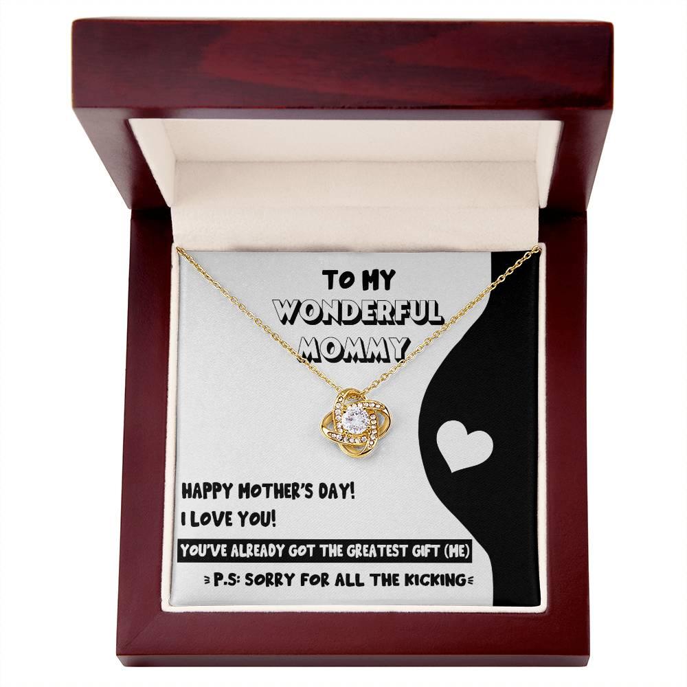 To My Wonderful Mommy-to-Be - Sorry For All the Kicking - Love Knot Necklace - Mallard Moon Gift Shop