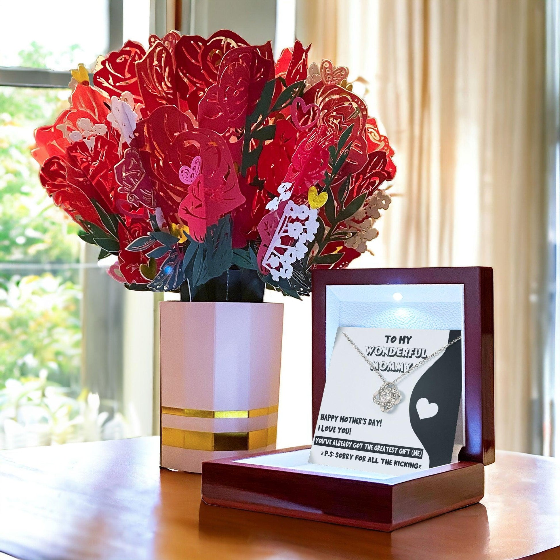 To My Wonderful Mommy-to-Be - Sorry For All the Kicking - Love Knot Necklace - Mallard Moon Gift Shop