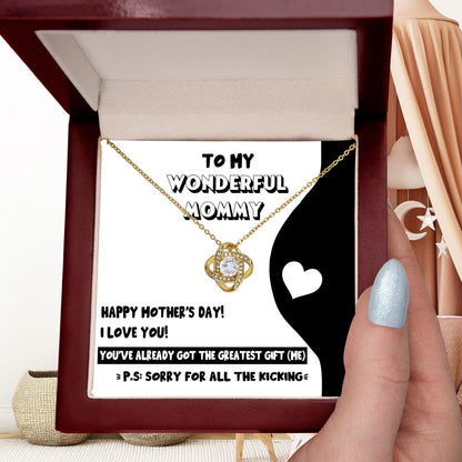 To My Wonderful Mommy-to-Be - Sorry For All the Kicking - Love Knot Necklace - Mallard Moon Gift Shop