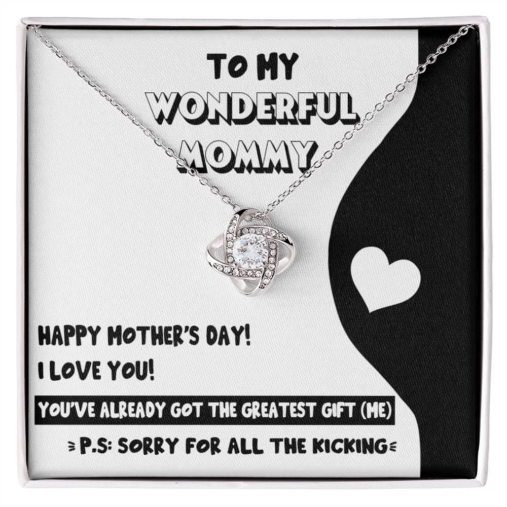 To My Wonderful Mommy-to-Be - Sorry For All the Kicking - Love Knot Necklace - Mallard Moon Gift Shop