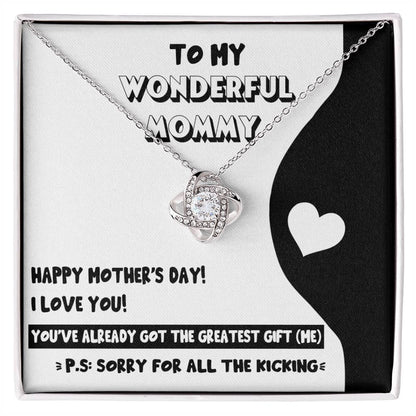 To My Wonderful Mommy-to-Be - Sorry For All the Kicking - Love Knot Necklace - Mallard Moon Gift Shop