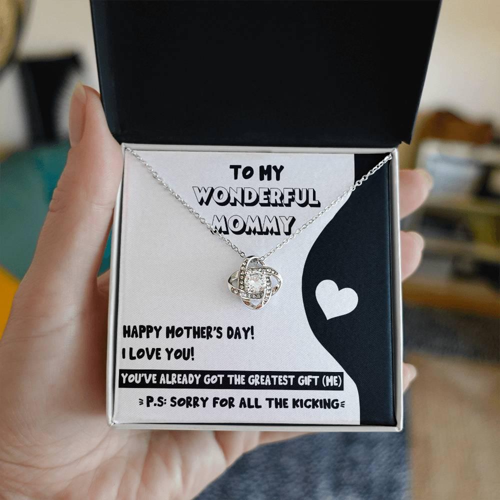To My Wonderful Mommy-to-Be - Sorry For All the Kicking - Love Knot Necklace - Mallard Moon Gift Shop
