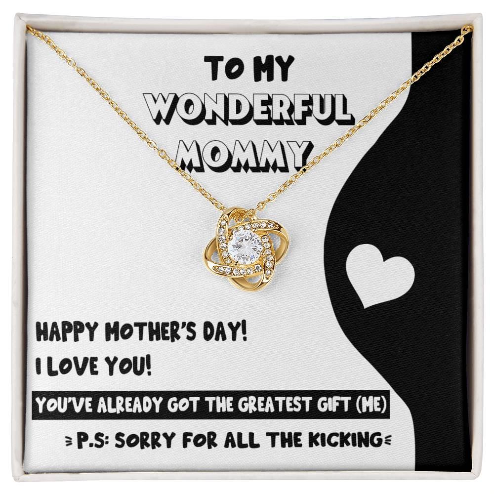 To My Wonderful Mommy-to-Be - Sorry For All the Kicking - Love Knot Necklace - Mallard Moon Gift Shop