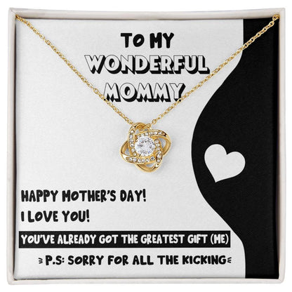 To My Wonderful Mommy-to-Be - Sorry For All the Kicking - Love Knot Necklace - Mallard Moon Gift Shop