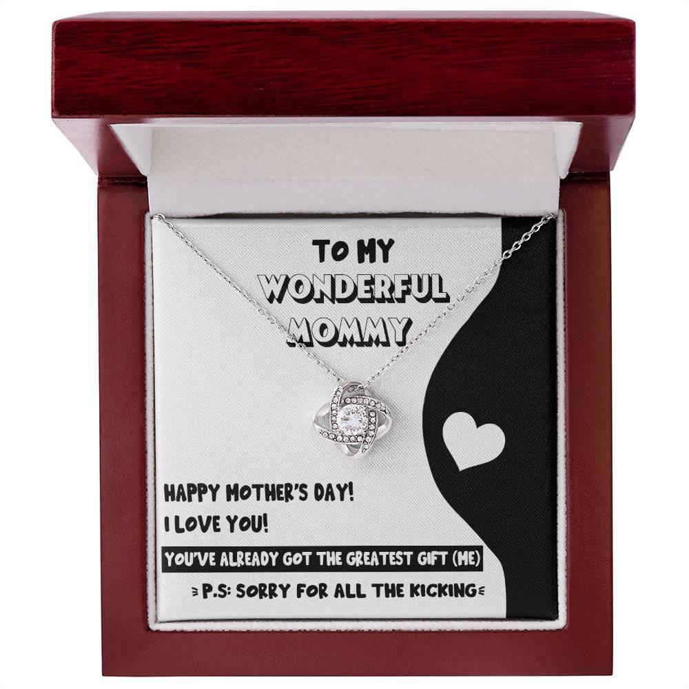 To My Wonderful Mommy-to-Be - Sorry For All the Kicking - Love Knot Necklace - Mallard Moon Gift Shop