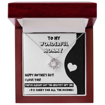 To My Wonderful Mommy-to-Be - Sorry For All the Kicking - Love Knot Necklace - Mallard Moon Gift Shop