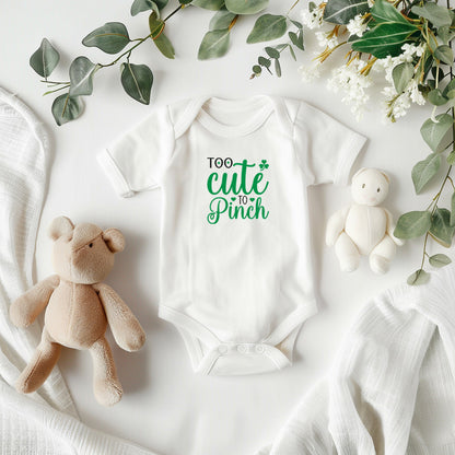 Too Cute to Pinch St. Patrick’s Day Baby Bodysuit – Funny Shamrock Onesie – Soft Cotton Infant Romper – Irish Holiday Outfit & Baby Gift - Mallard Moon Gift Shop