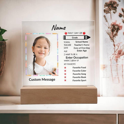 First Day of School Personalized Photo Acrylic Keepsake Plaque - Mallard Moon Gift Shop