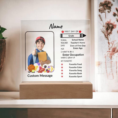 First Day of School Personalized Photo Acrylic Keepsake Plaque - Mallard Moon Gift Shop