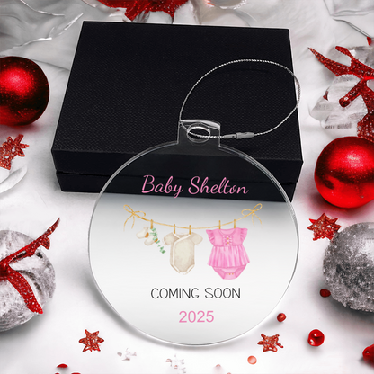 Personalized Baby Coming Soon Christmas Ornament 2025 – Custom Pregnancy Announcement Keepsake Ornament for New Parents, Grandparents & Family