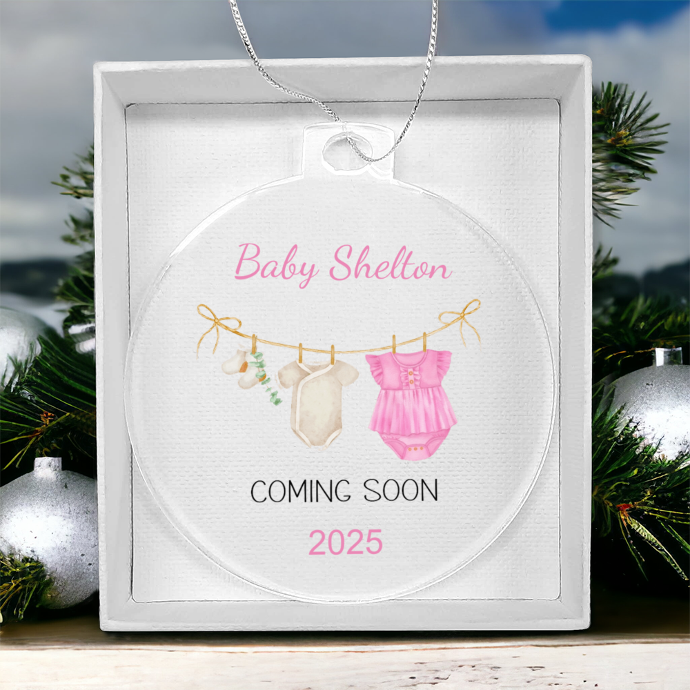 Personalized Baby Coming Soon Christmas Ornament 2025 – Custom Pregnancy Announcement Keepsake Ornament for New Parents, Grandparents & Family