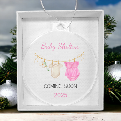 Personalized Baby Coming Soon Christmas Ornament 2025 – Custom Pregnancy Announcement Keepsake Ornament for New Parents, Grandparents & Family
