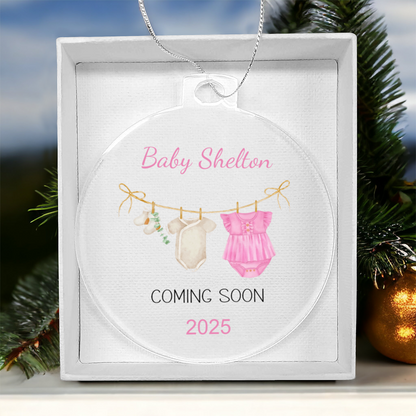 Personalized Baby Coming Soon Christmas Ornament 2025 – Custom Pregnancy Announcement Keepsake Ornament for New Parents, Grandparents & Family