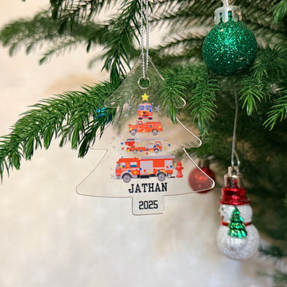 Personalized Firetruck Christmas Tree Ornament – Custom Name Firefighter Holiday Acrylic Keepsake 2025