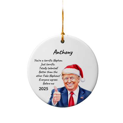 Personalized Nephew - Niece Trump Christmas Ornament – Funny Santa Thumbs-Up Holiday Gift – Custom Name & Year Keepsake for Nephews