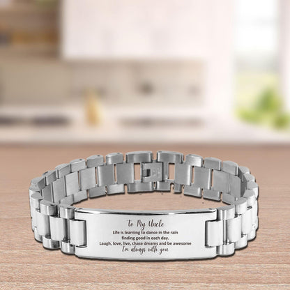 Uncle Ladder Stainless Steel Engraved Bracelet, Motivational Christmas, Birthday Gifts Life is learning to dance in the rain, finding good in each day. I'm always with you - Mallard Moon Gift Shop
