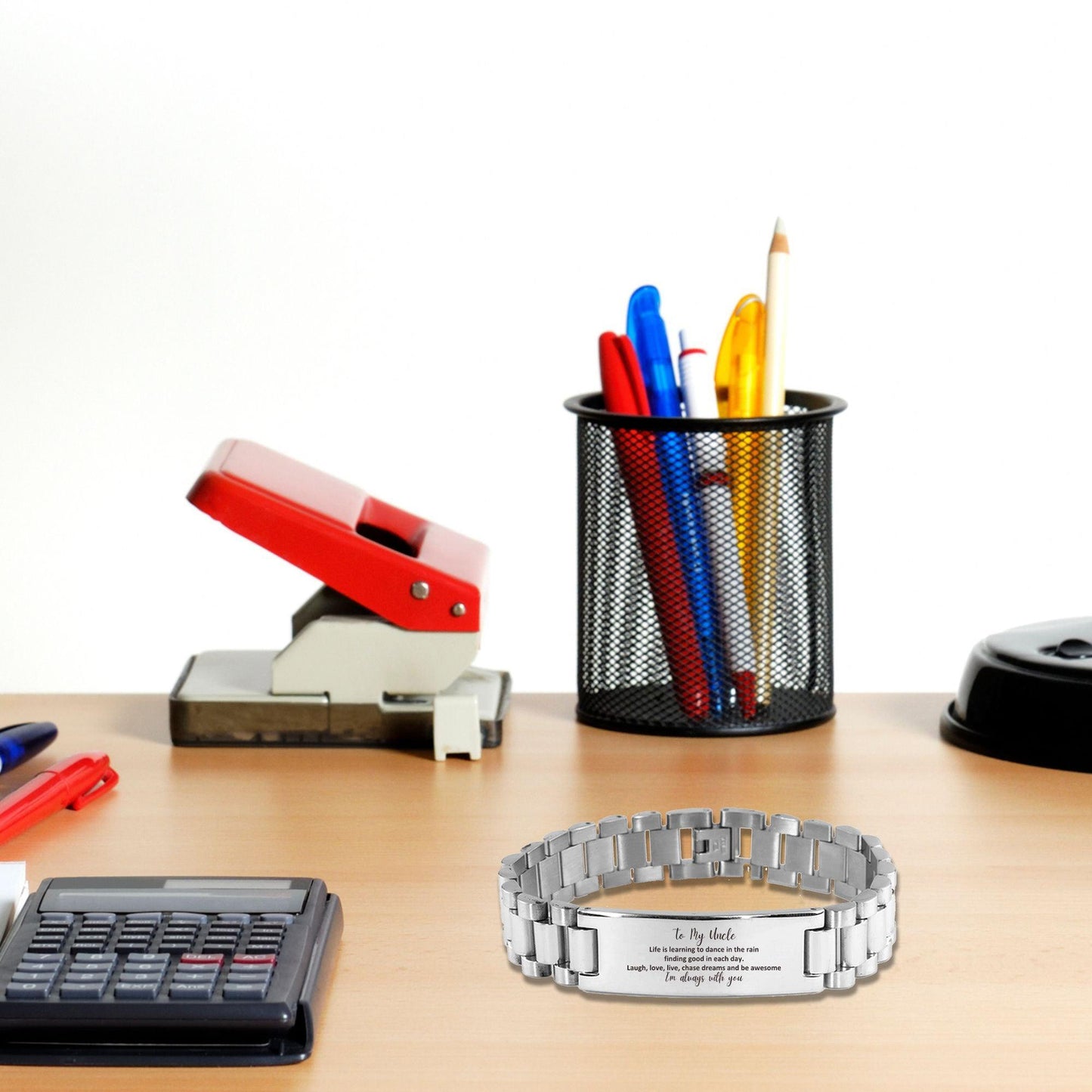 Uncle Ladder Stainless Steel Engraved Bracelet, Motivational Christmas, Birthday Gifts Life is learning to dance in the rain, finding good in each day. I'm always with you - Mallard Moon Gift Shop