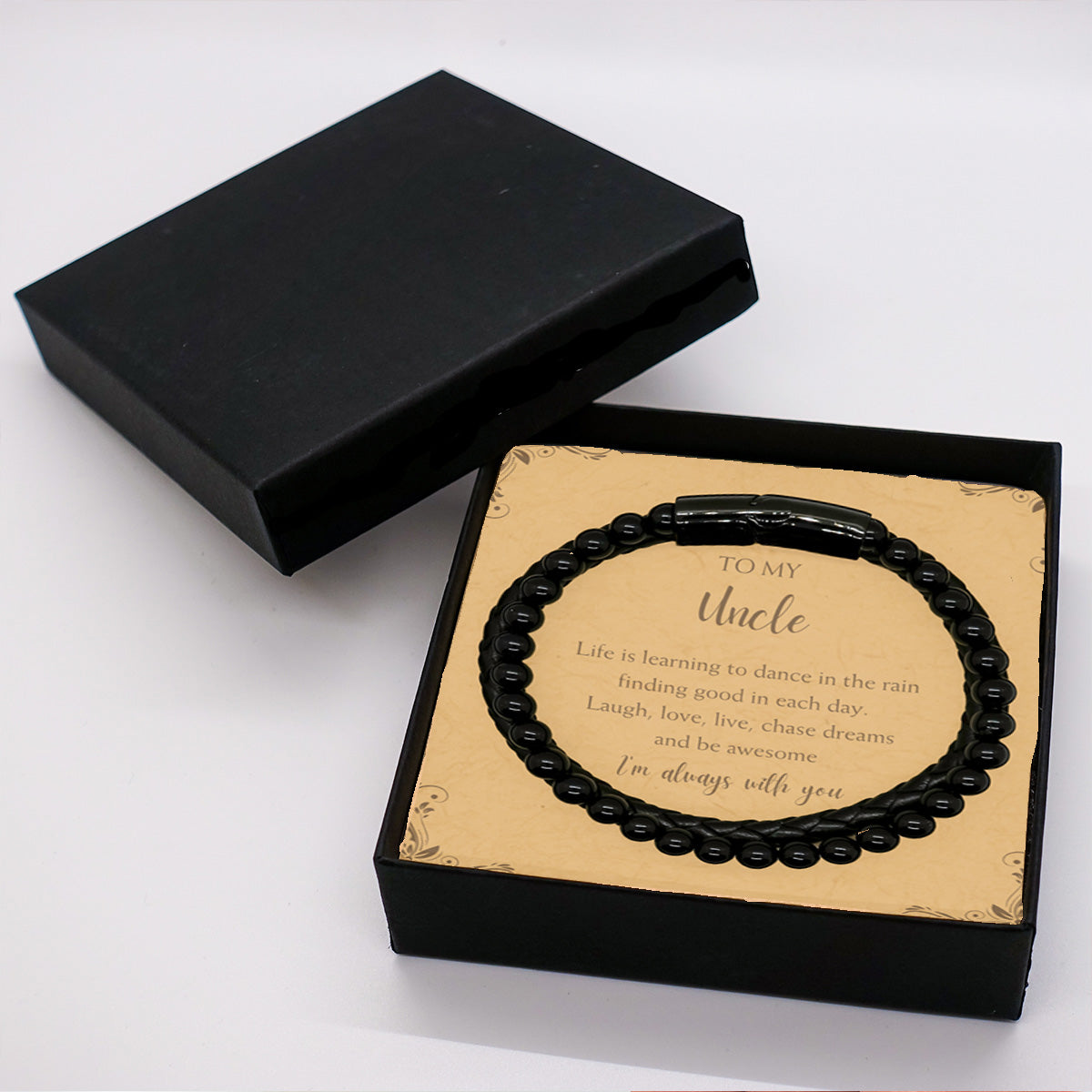 Uncle Braided Stone Leather Bracelet Motivational Birthday, Christmas Gifts Life is Learning to Dance in the Rain - Mallard Moon Gift Shop