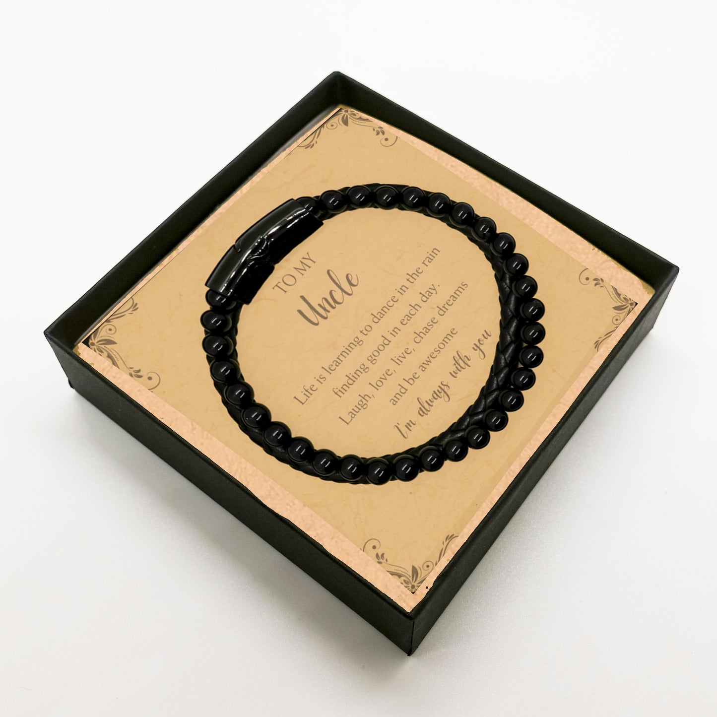 Uncle Braided Stone Leather Bracelet Motivational Birthday, Christmas Gifts Life is Learning to Dance in the Rain - Mallard Moon Gift Shop