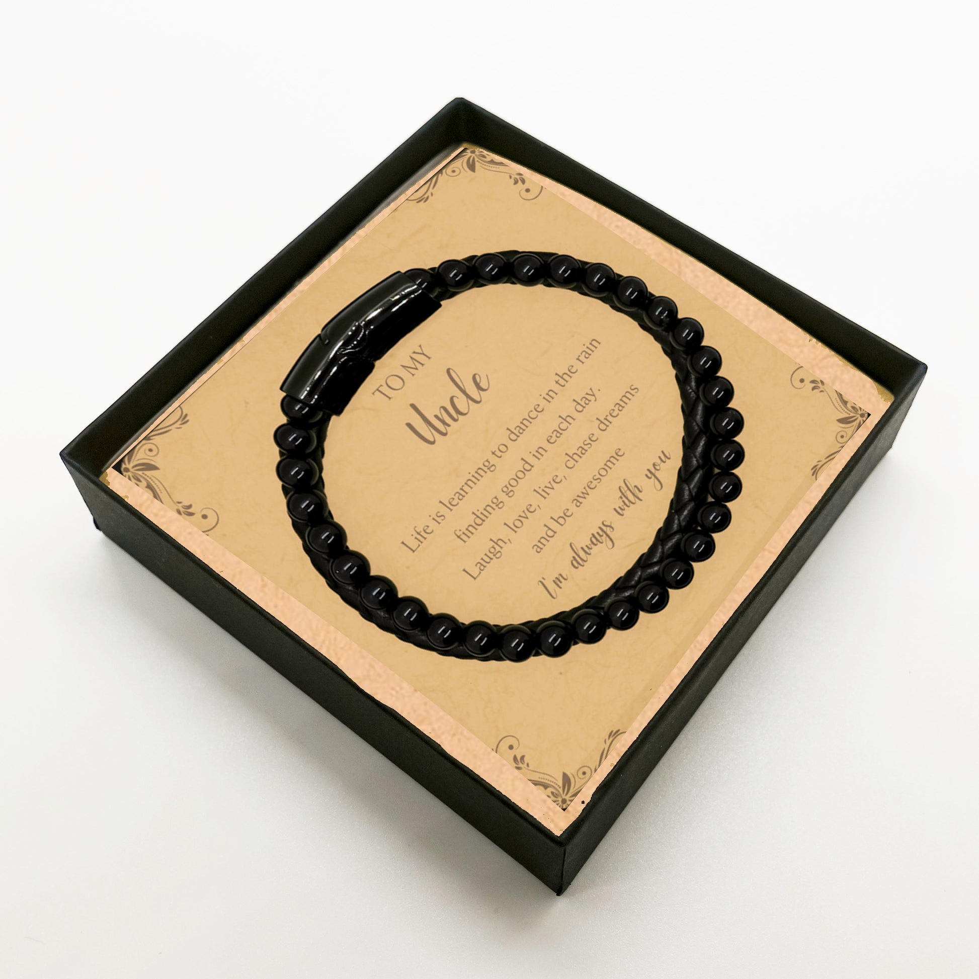 Uncle Braided Stone Leather Bracelet Motivational Birthday, Christmas Gifts Life is Learning to Dance in the Rain - Mallard Moon Gift Shop