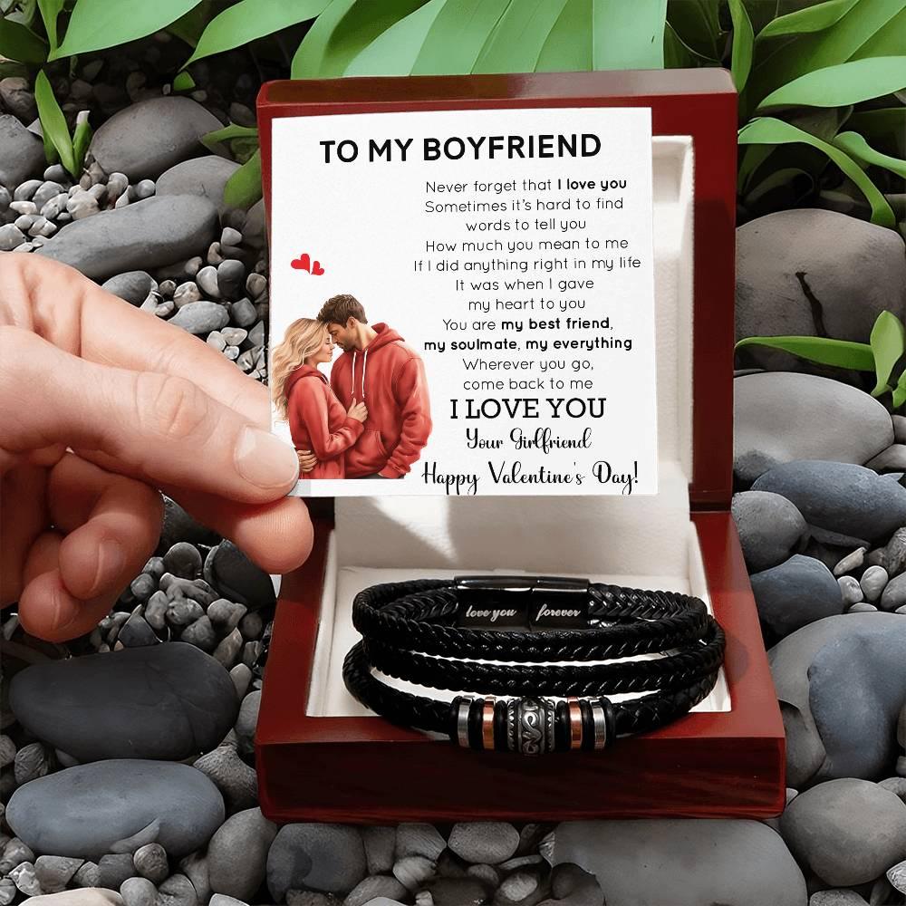 Valentine Gift for Boyfriend - You are my Best Friend, My Soulmate, My Everything Braided Vegan Leather Bracelet - Mallard Moon Gift Shop