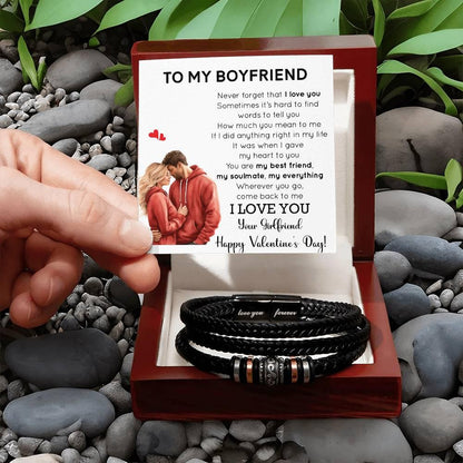 Valentine Gift for Boyfriend - You are my Best Friend, My Soulmate, My Everything Braided Vegan Leather Bracelet - Mallard Moon Gift Shop