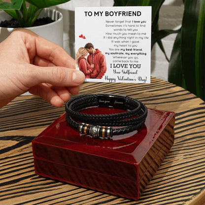 Valentine Gift for Boyfriend - You are my Best Friend, My Soulmate, My Everything Braided Vegan Leather Bracelet - Mallard Moon Gift Shop