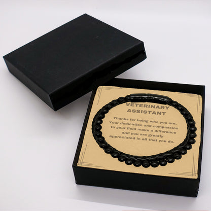 Veterinary Assistant Bracelet – Genuine Stone & Leather Braided Bracelet with Gift Box and Message Card - Mallard Moon Gift Shop