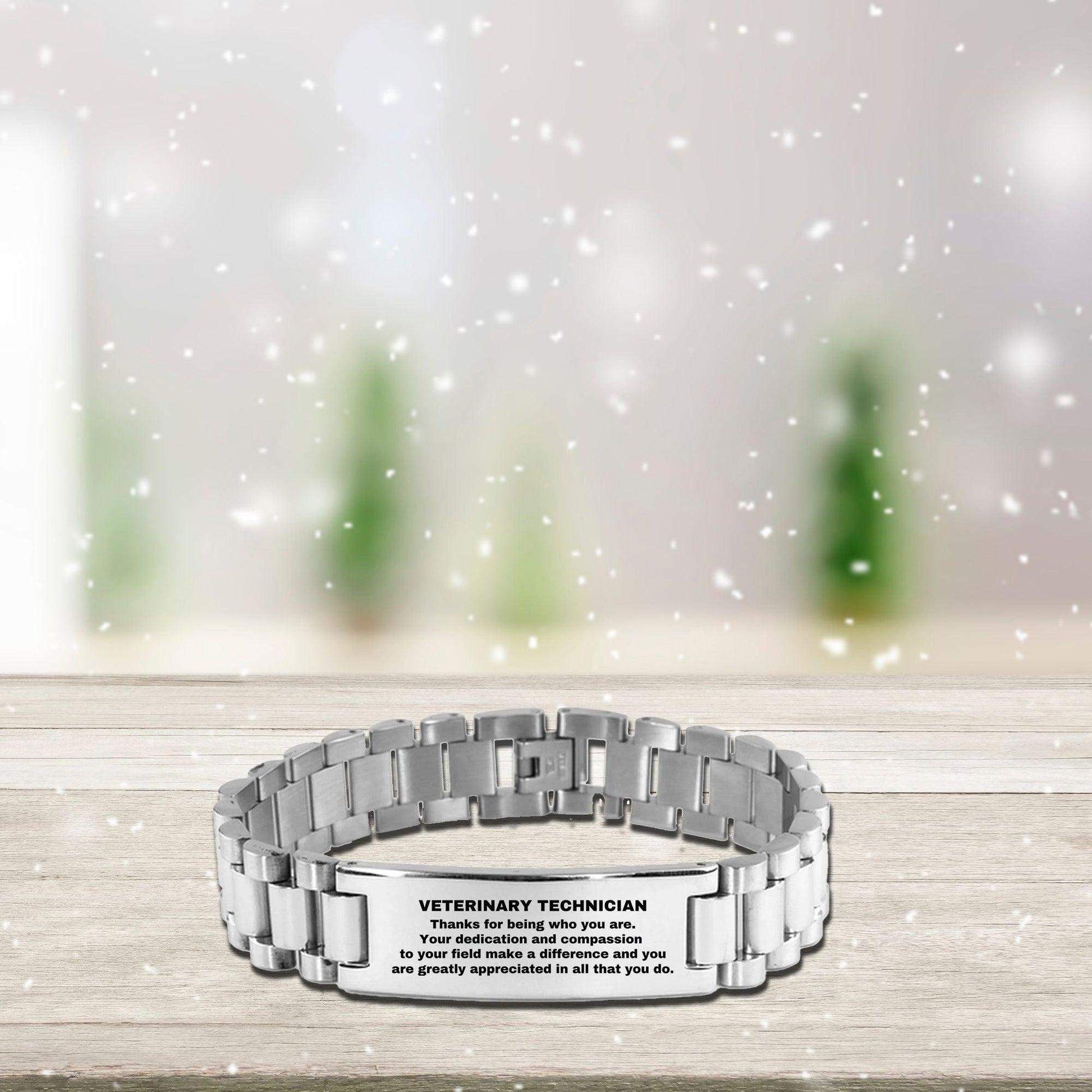 Veterinary Technician Ladder Stainless Steel Engraved Bracelet - Thanks for being who you are - Birthday Christmas Jewelry Gifts Coworkers Colleague Boss - Mallard Moon Gift Shop