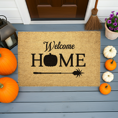 Welcome Halloween Doormat – Witch Broom Outdoor Coir Mat - Mallard Moon