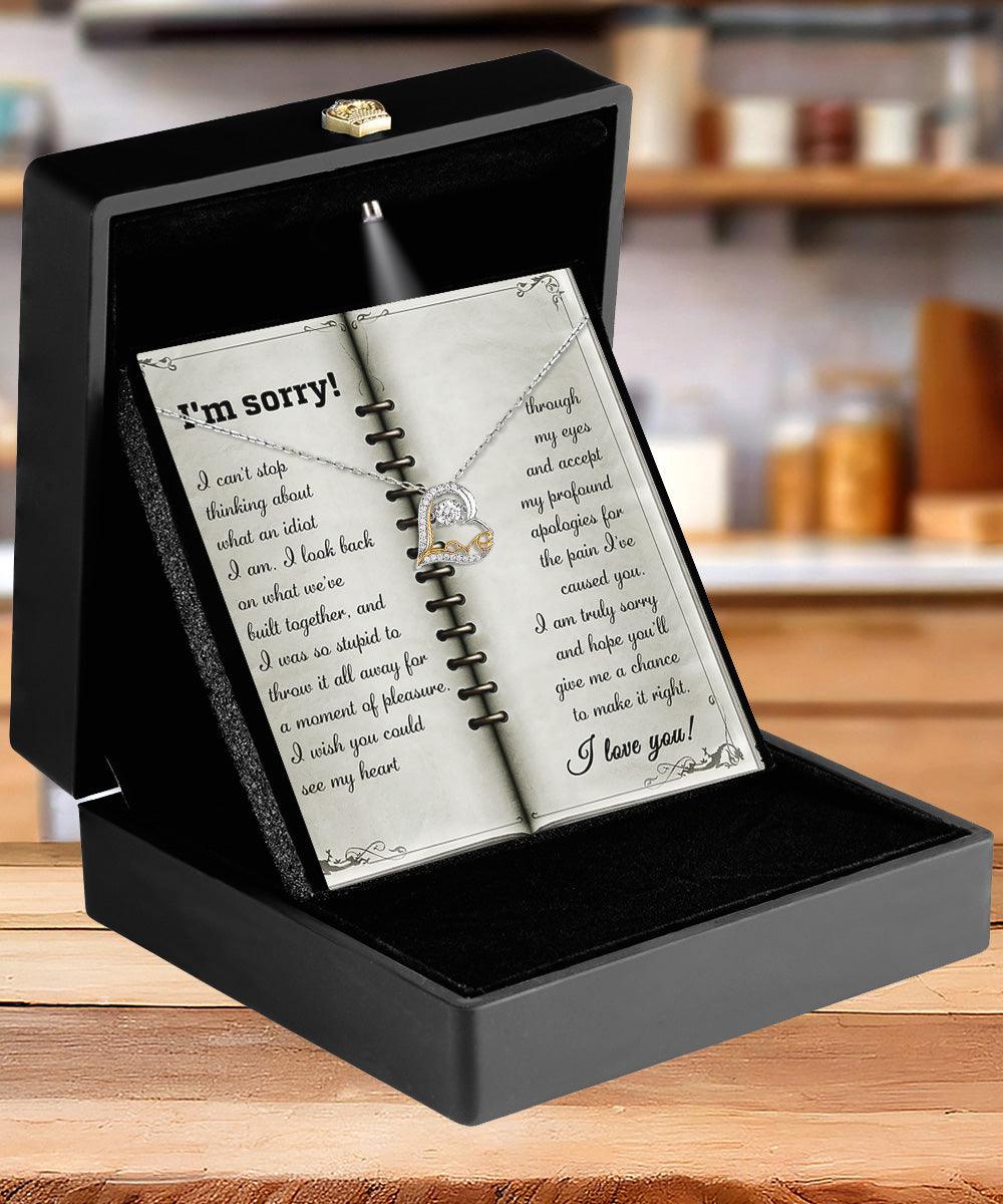 Apology Gift for Girlfriend, Wife, Soulmate - Sorry, What An Idiot - Love Dancing Heart Pendant Necklace - Mallard Moon Gift Shop