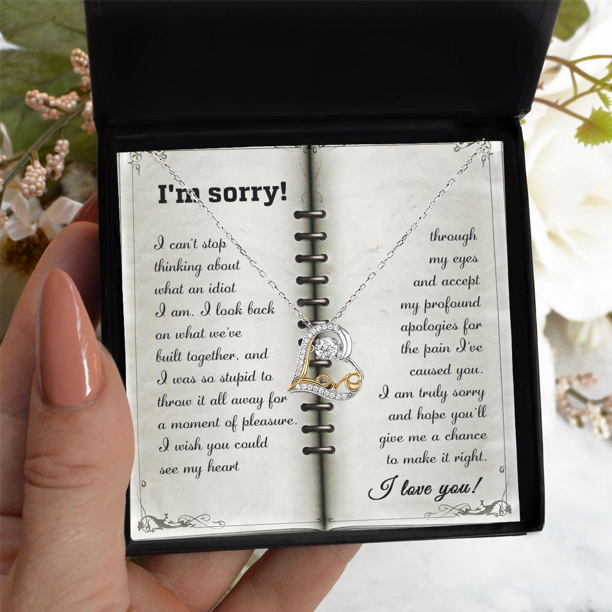 Apology Gift for Girlfriend, Wife, Soulmate - Sorry, What An Idiot - Love Dancing Heart Pendant Necklace - Mallard Moon Gift Shop