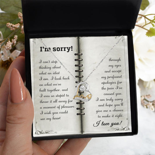 Apology Gift for Girlfriend, Wife, Soulmate - Sorry, What An Idiot - Love Dancing Heart Pendant Necklace - Mallard Moon Gift Shop