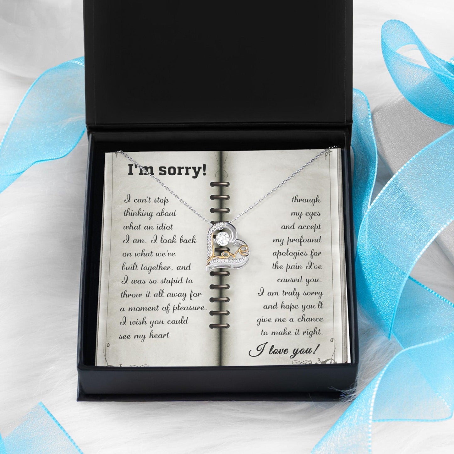 Apology Gift for Girlfriend, Wife, Soulmate - Sorry, What An Idiot - Love Dancing Heart Pendant Necklace - Mallard Moon Gift Shop