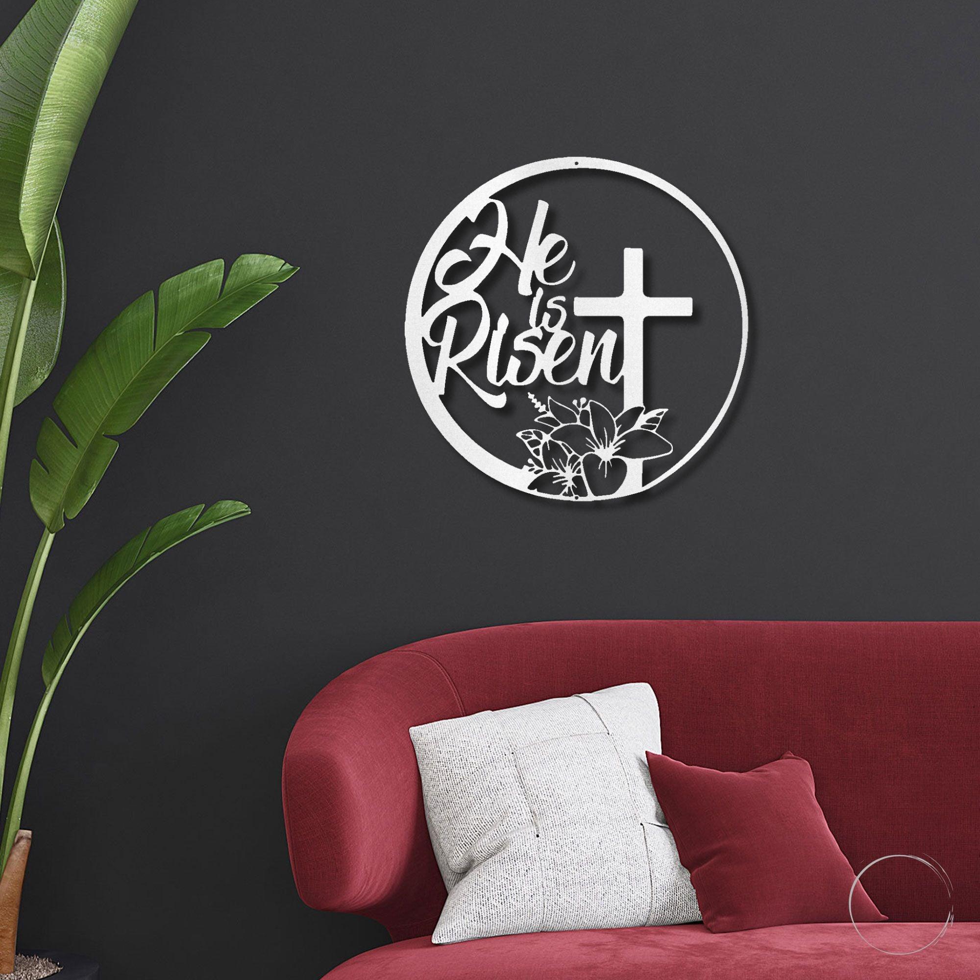 He Is Risen Easter Cross Metal Wall Sign – Christian Home Decor – 5 Sizes & 5 Colors – Religious Spring Decoration – Made in the USA – Easter Faith Gift for Home or Church - Mallard Moon Gift Shop