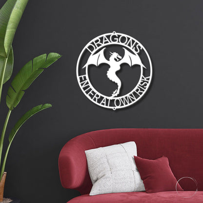 Dragon Ring Monogram Personalized Name Indoor Outdoor Steel Wall Sign Metal Art - Mallard Moon Gift Shop