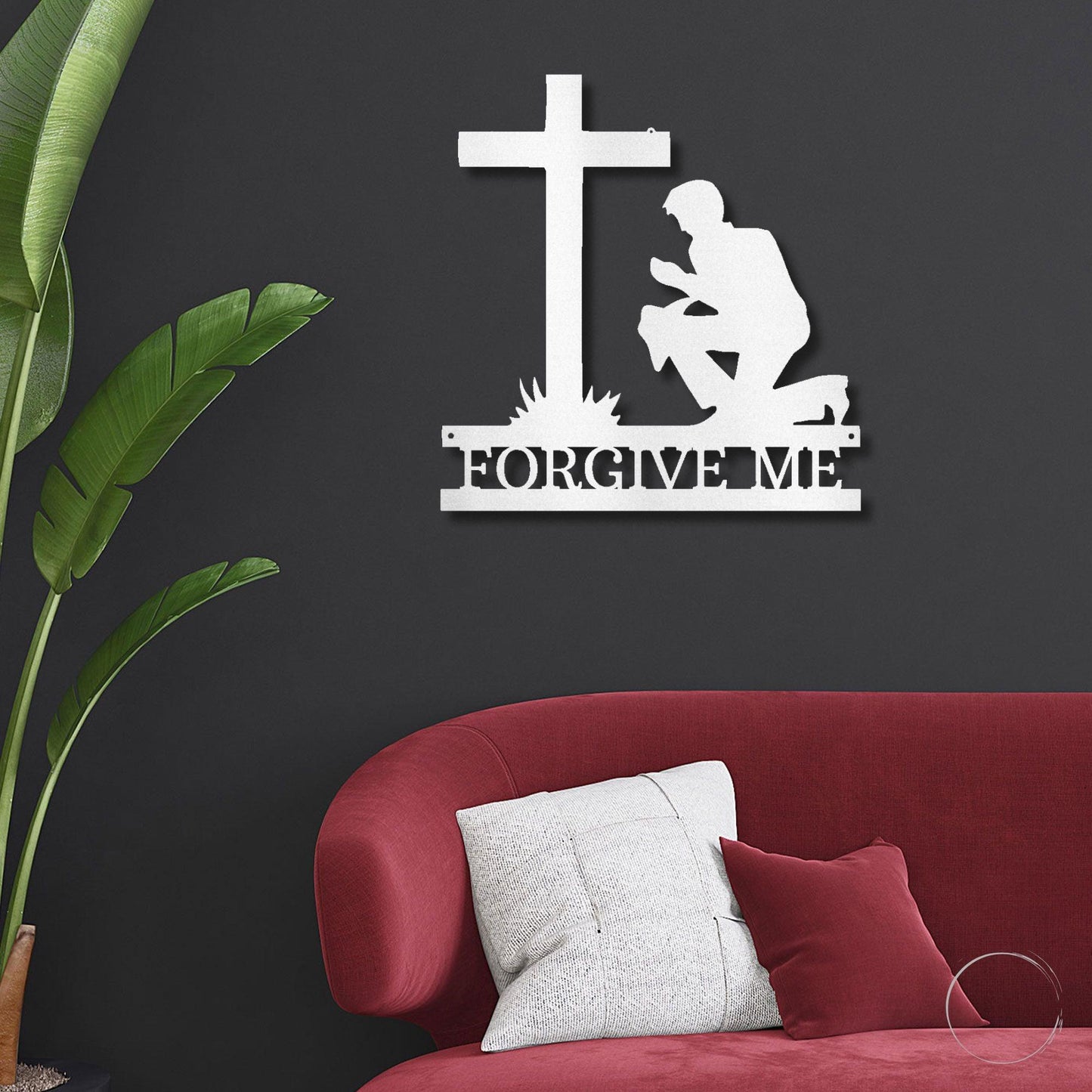 Praying Man Kneeling at Cross Spiritual Metal Art Wall Sign - Mallard Moon Gift Shop