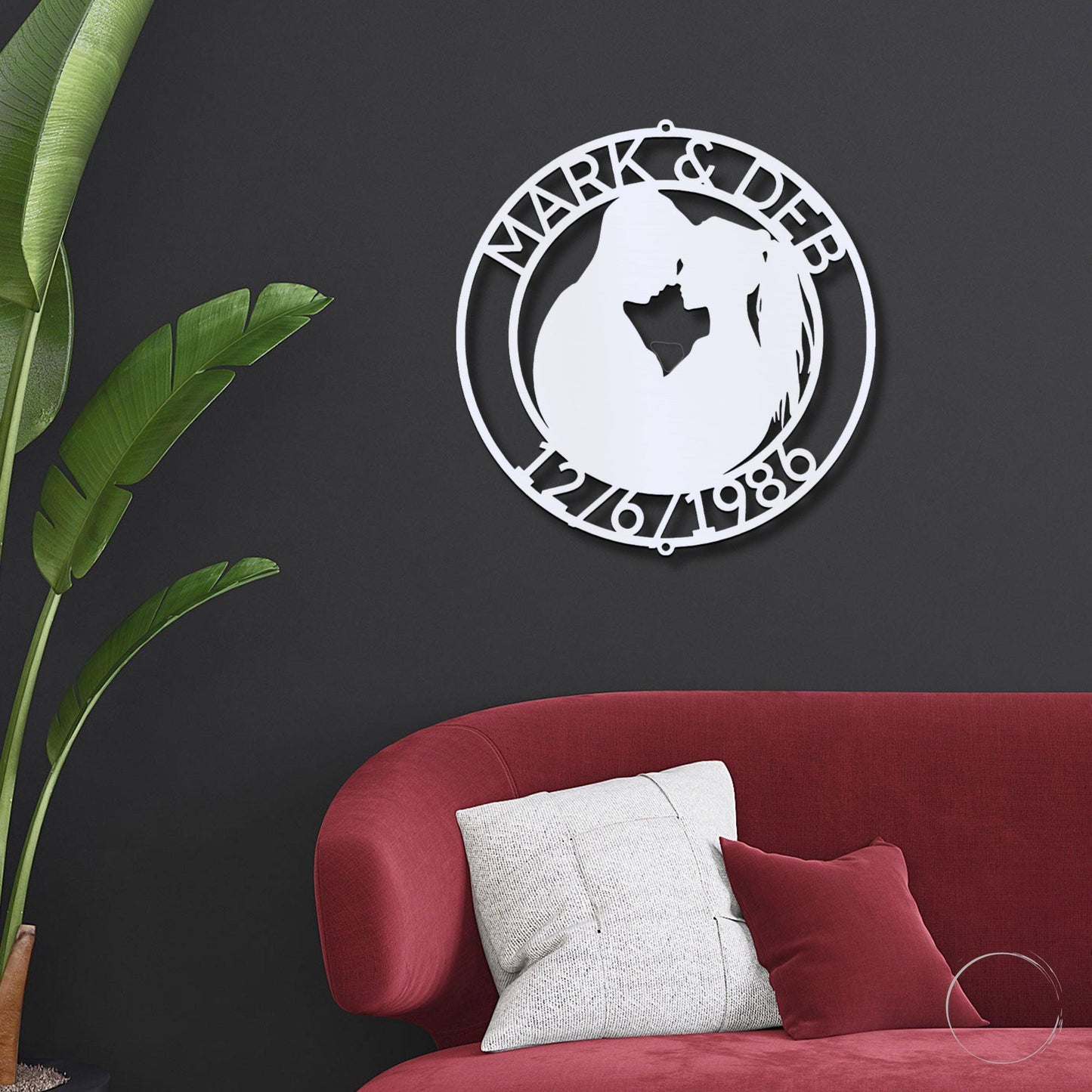 Couple Silhouette Sweetheart Custom Monogram Name Metal Wall Art - Mallard Moon Gift Shop