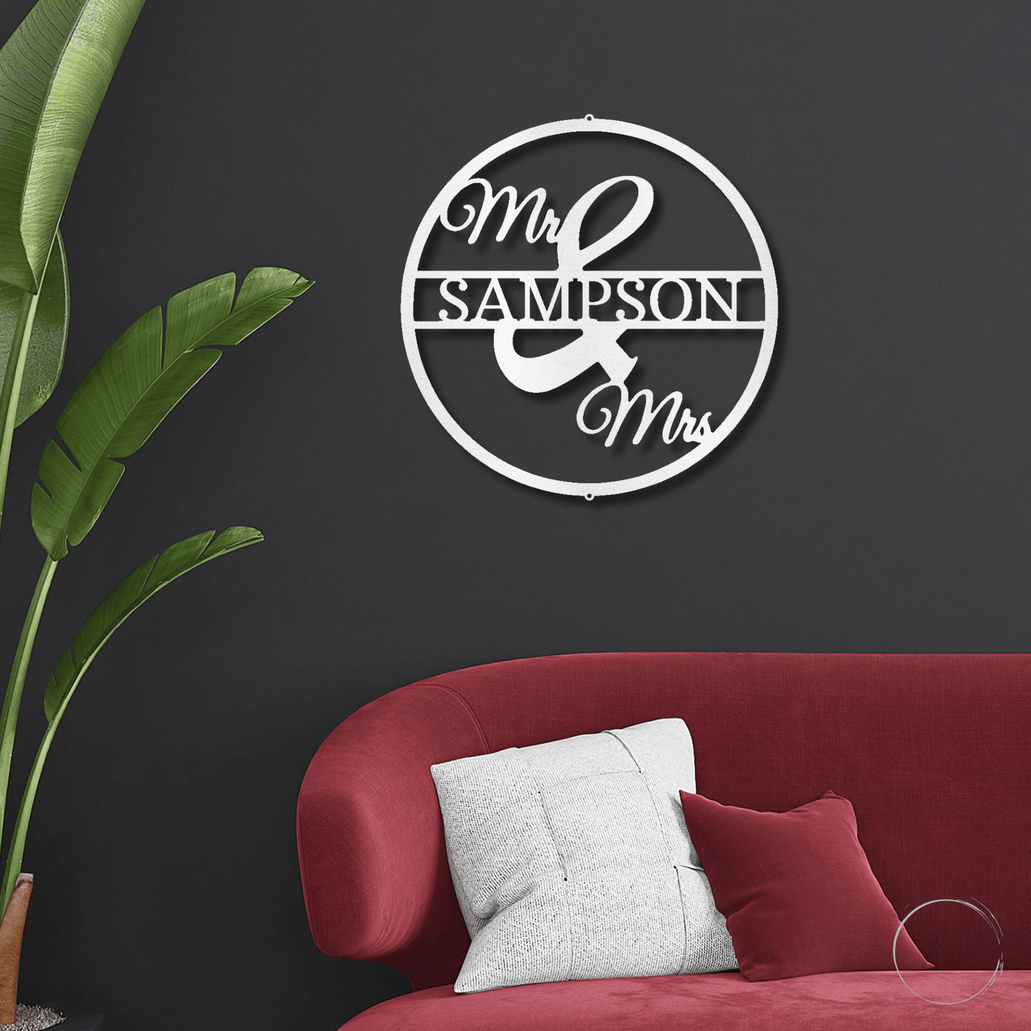 Mr and Mrs Circle Custom Name Steel Wall Sign - Mallard Moon Gift Shop