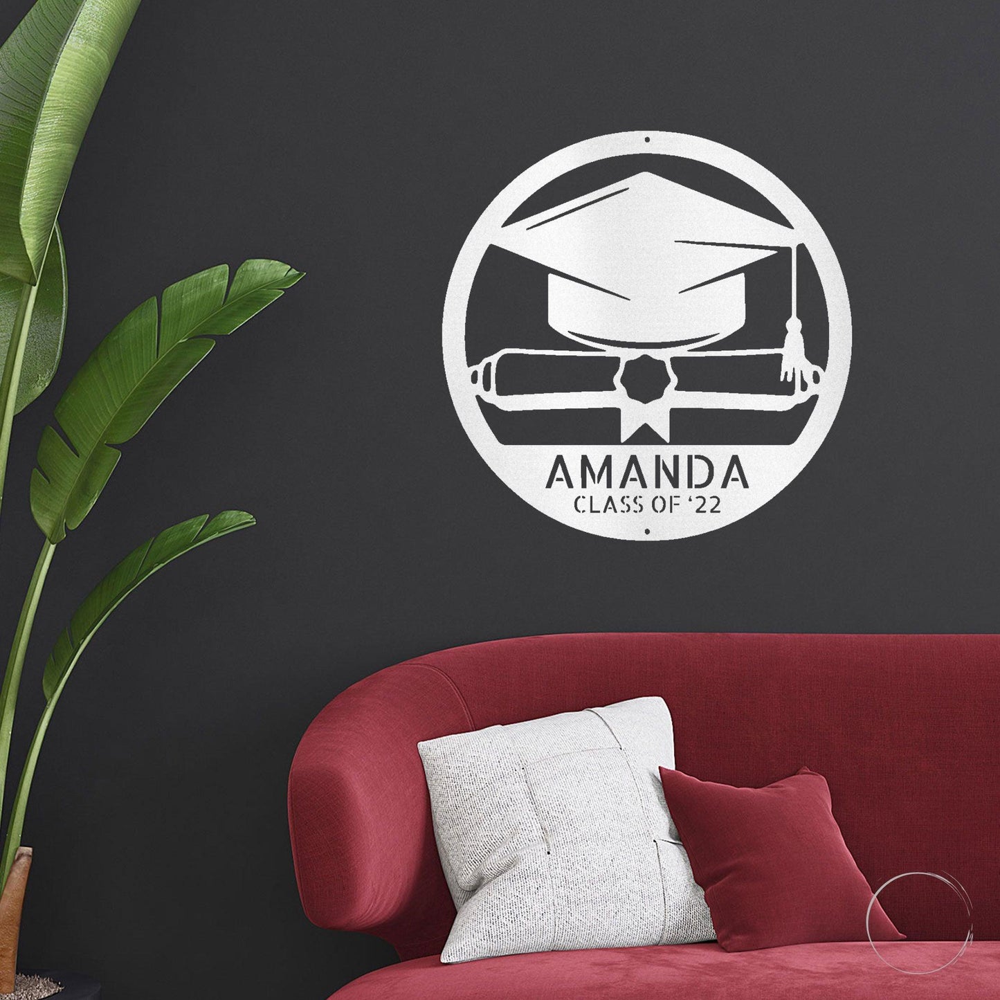 Graduation Cap and Diploma Custom Name Metal Art Wall Sign - Mallard Moon Gift Shop