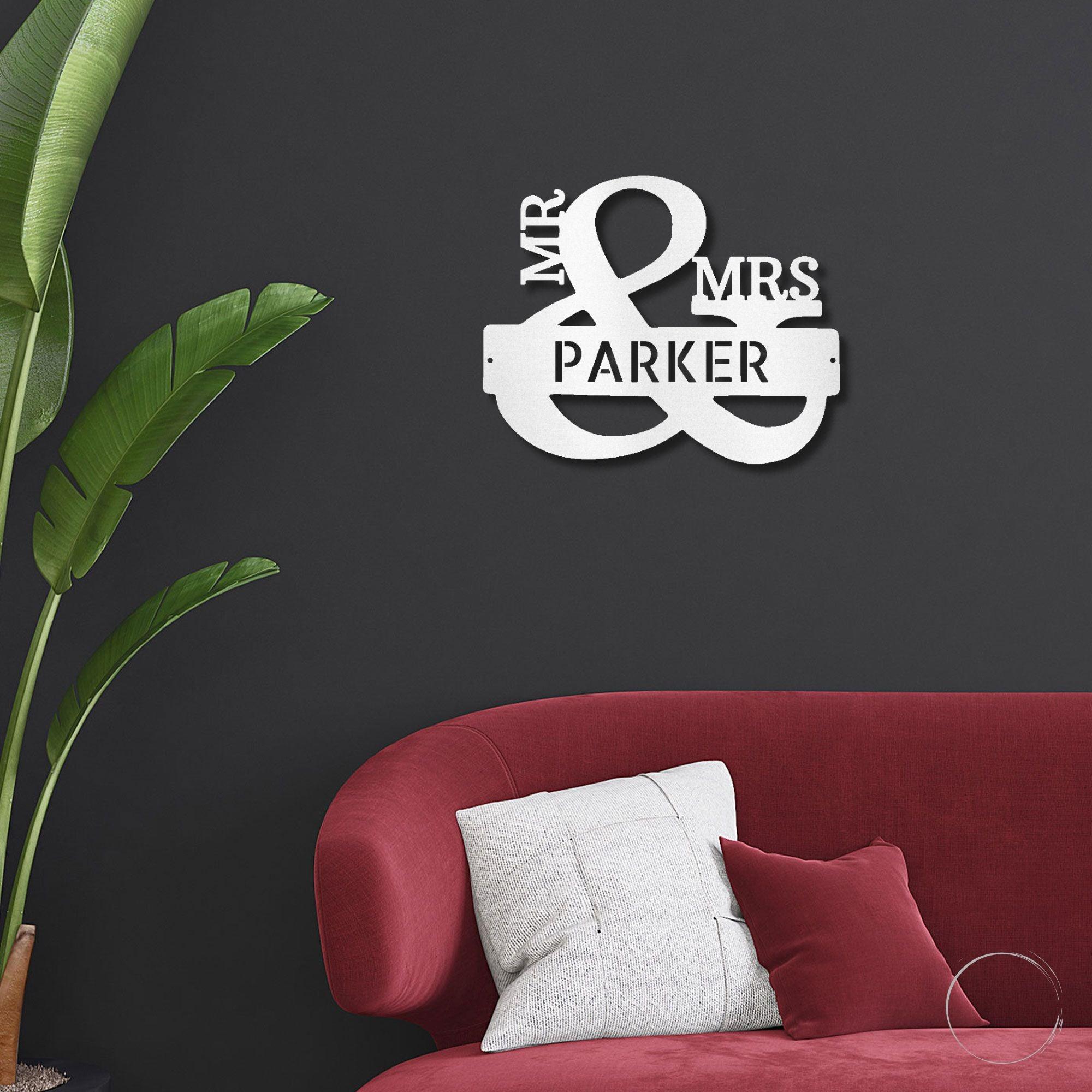 Couples Mr. and Mrs. Custom Name Monogram Indoor Outdoor Steel Wall Sign - Mallard Moon Gift Shop