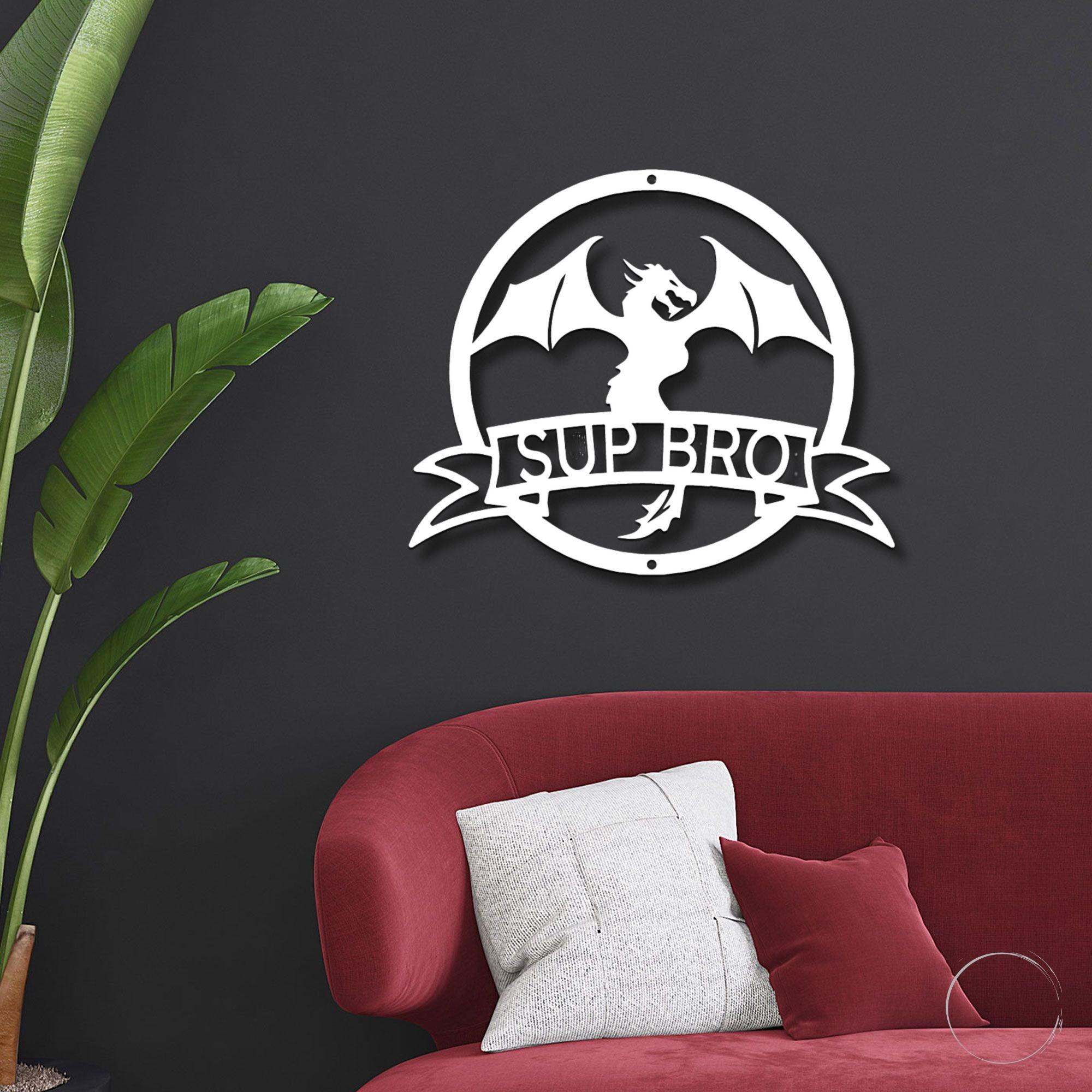 Dragon Banner Personalized Name Metal Art Wall Sign - Mallard Moon Gift Shop