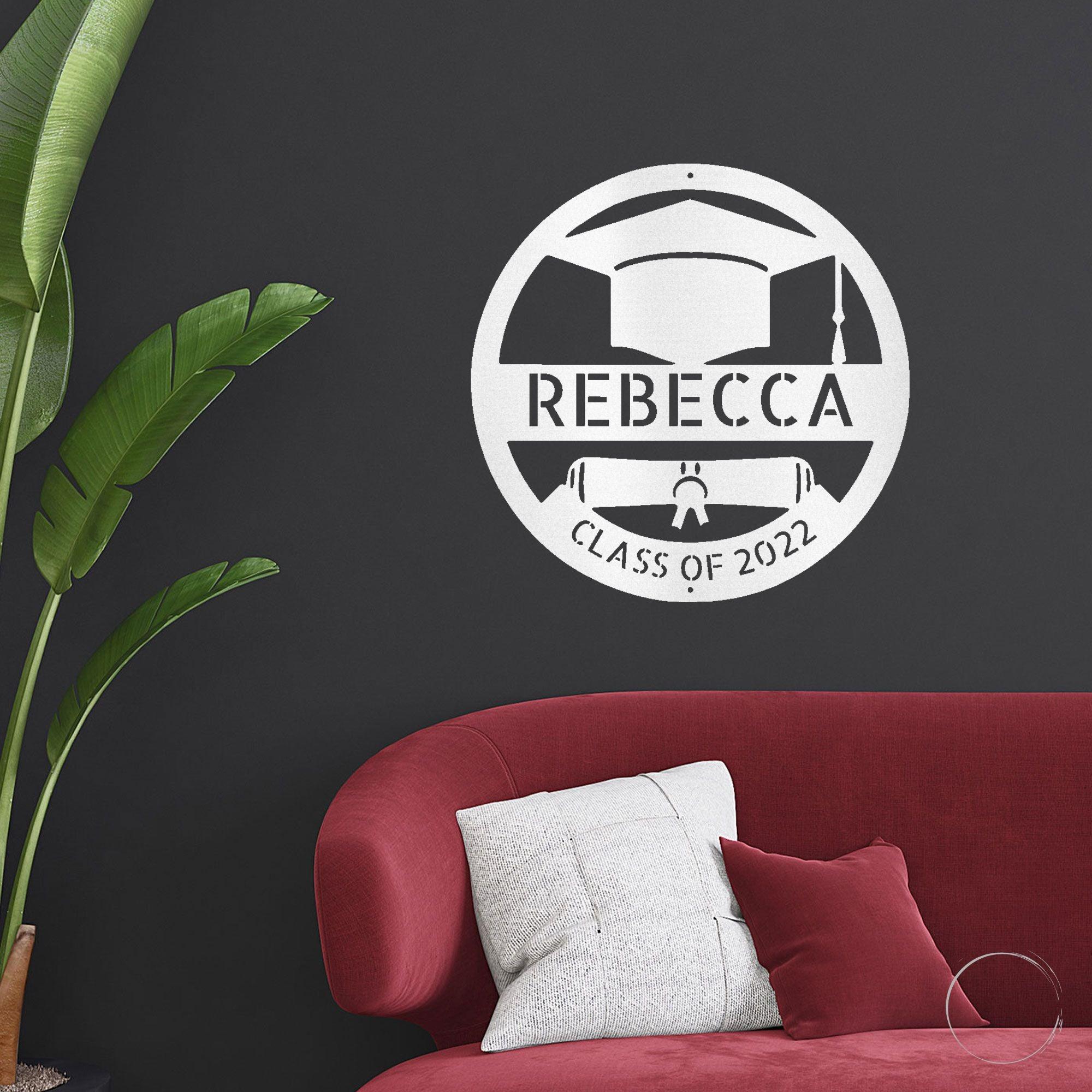 Graduation Cap and Diploma Custom Name Metal Art Wall Sign - Mallard Moon Gift Shop