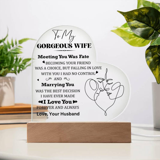 Wife Gift - Meeting You Was Fate - Personalized Heart Shaped Acrylic Plaque - Mallard Moon Gift Shop