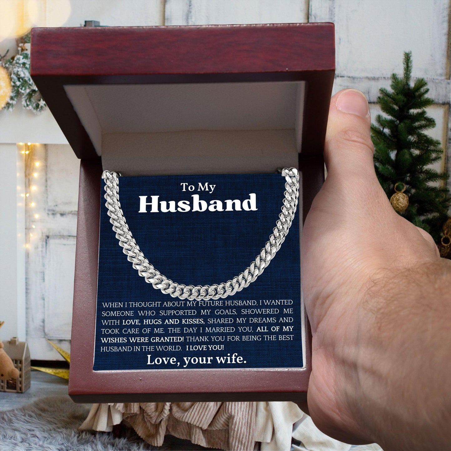 To The Best Husband In The World Cuban Link Chain Necklace - Mallard Moon Gift Shop