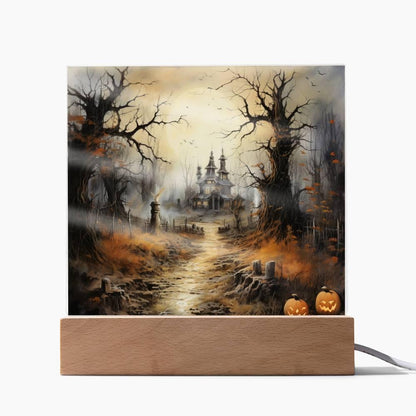 Witching Manor: Halloween's Spooktacular Acrylic Plaque - Mallard Moon Gift Shop