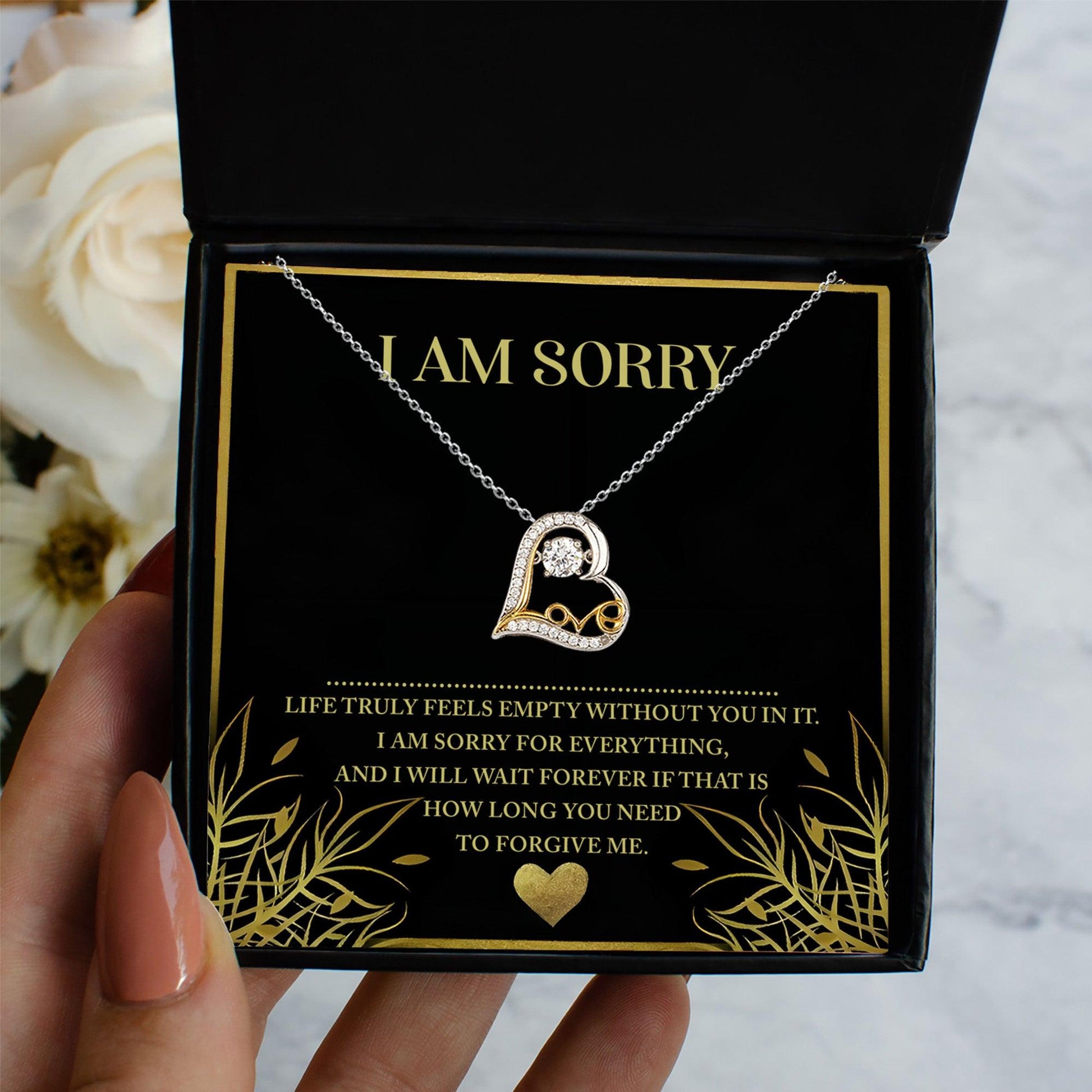 Apology Gift for Girlfriend, Wife, Soulmate - Sorry, Without You - Love Dancing Heart Pendant Necklace - Mallard Moon Gift Shop